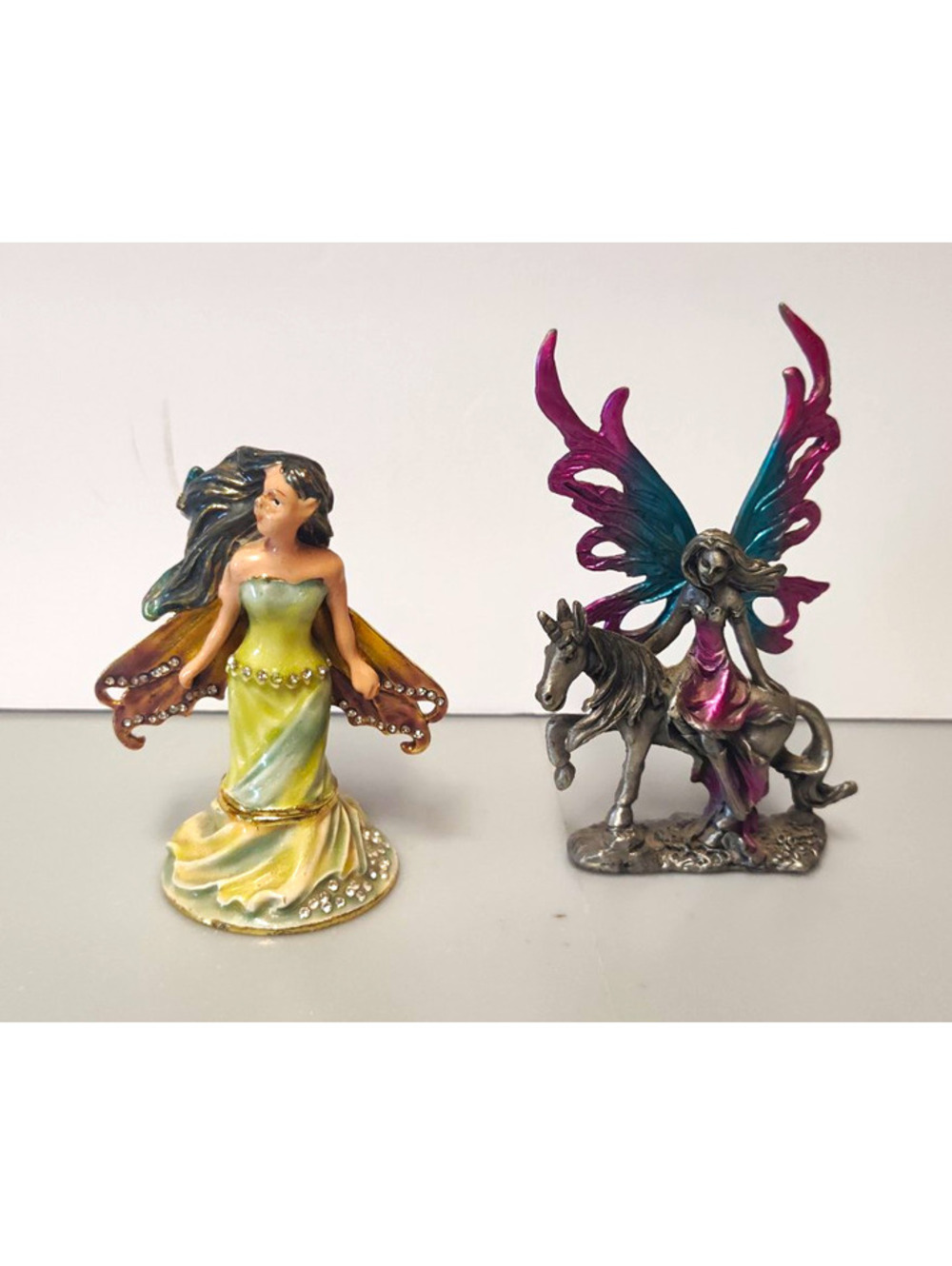 Fantasy Fairy Figurine Lot of 2 Jeweled Trinket Pill Box Fairy Unicorn Rider